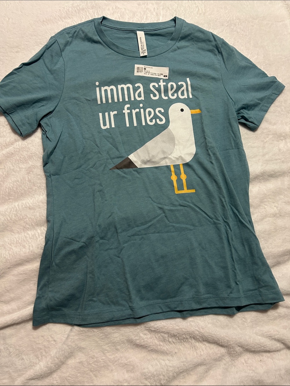 Graphic 'imma steal ur fries' Seagull Tee - Teal - Picture 1 of 3